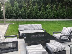 Fire pit , landscape design , evergreen screening